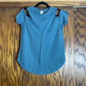 Blue bare shoulder blouse